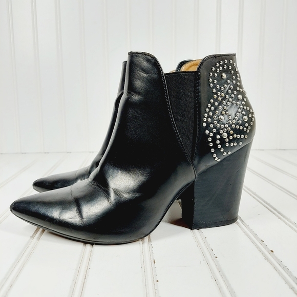 Report Mahogany Block Heel Pointy Toe Studded Ankle Boots E3 - Picture 1 of 13
